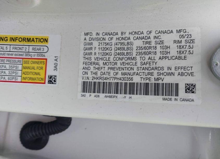 Photo 9 of 2023 Honda Cr-v EX-L AWD (VIN 2HKRS4H77PH430356)