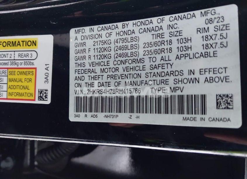 Photo 9 of 2024 Honda Cr-v EX-L AWD (VIN 2HKRS4H78RH415786)