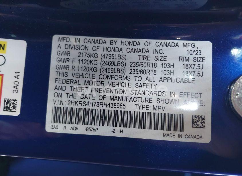 Photo 9 of 2024 Honda Cr-v EX-L AWD (VIN 2HKRS4H78RH438985)