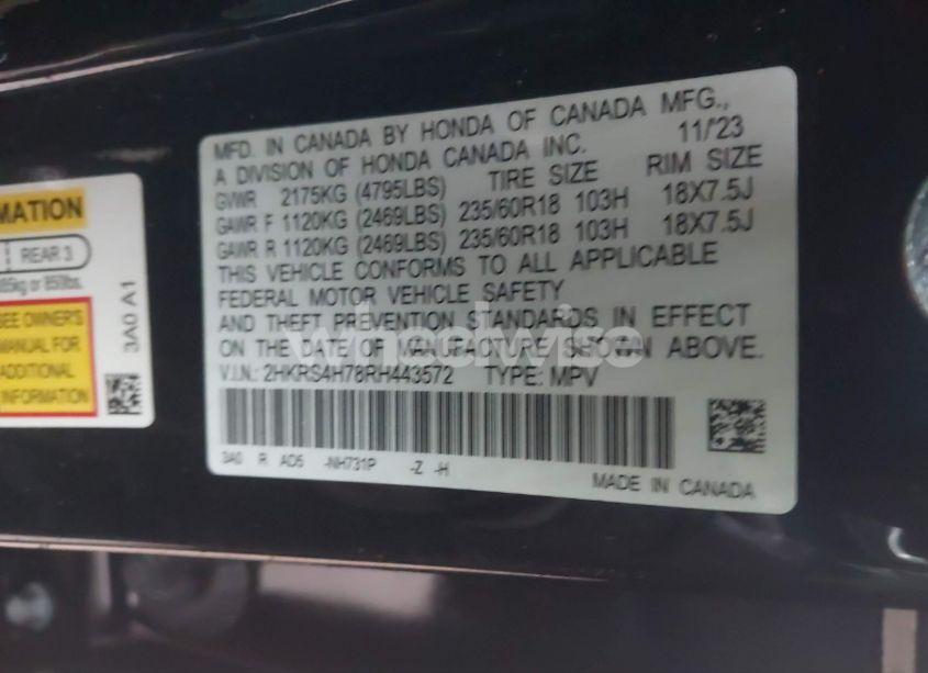 Photo 9 of 2024 Honda Cr-v EX-L AWD (VIN 2HKRS4H78RH443572)