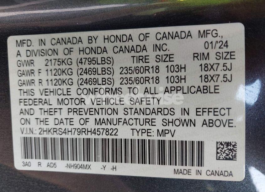 Photo 9 of 2024 Honda Cr-v EX-L AWD (VIN 2HKRS4H79RH457822)