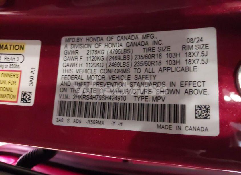 Photo 9 of 2025 Honda Cr-v EX-L AWD (VIN 2HKRS4H79SH424910)