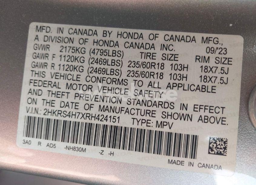 Photo 9 of 2024 Honda Cr-v EX-L AWD (VIN 2HKRS4H7XRH424151)