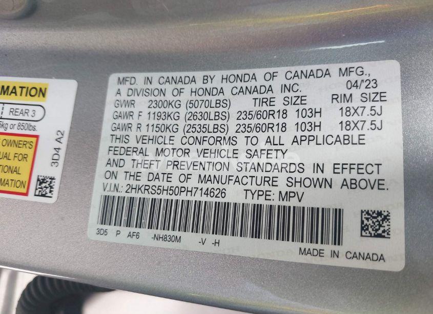 Photo 9 of 2023 Honda Cr-v HYBRID SPORT (VIN 2HKRS5H50PH714626)