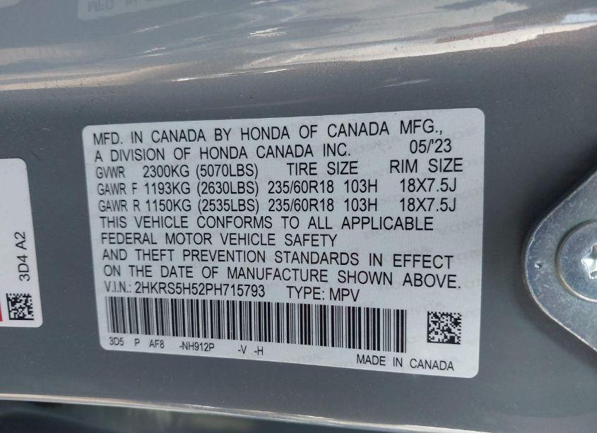 Photo 9 of 2023 Honda Cr-v HYBRID SPORT (VIN 2HKRS5H52PH715793)