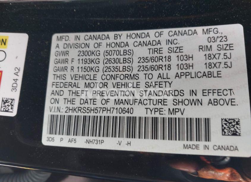 Photo 9 of 2023 Honda Cr-v HYBRID SPORT (VIN 2HKRS5H57PH710640)