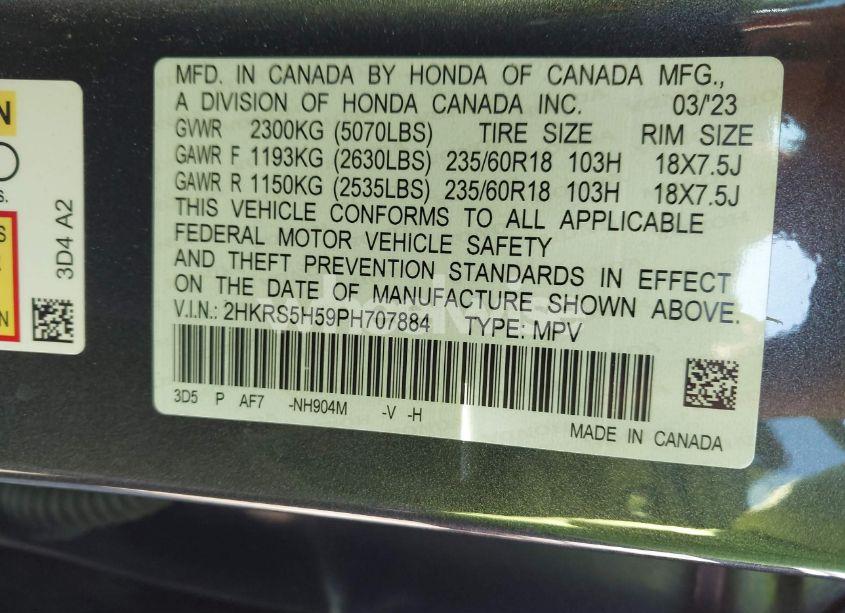 Photo 9 of 2023 Honda Cr-v HYBRID SPORT (VIN 2HKRS5H59PH707884)