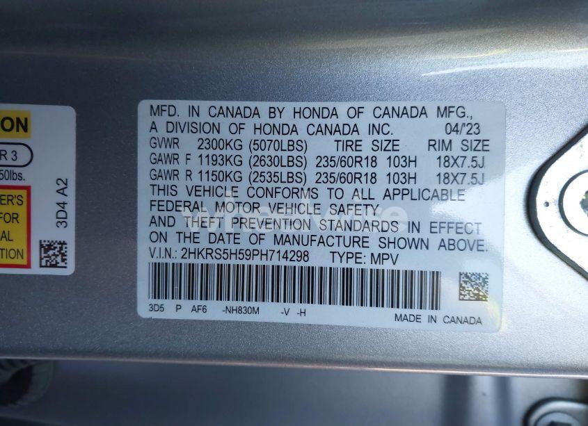 Photo 9 of 2023 Honda Cr-v HYBRID SPORT (VIN 2HKRS5H59PH714298)