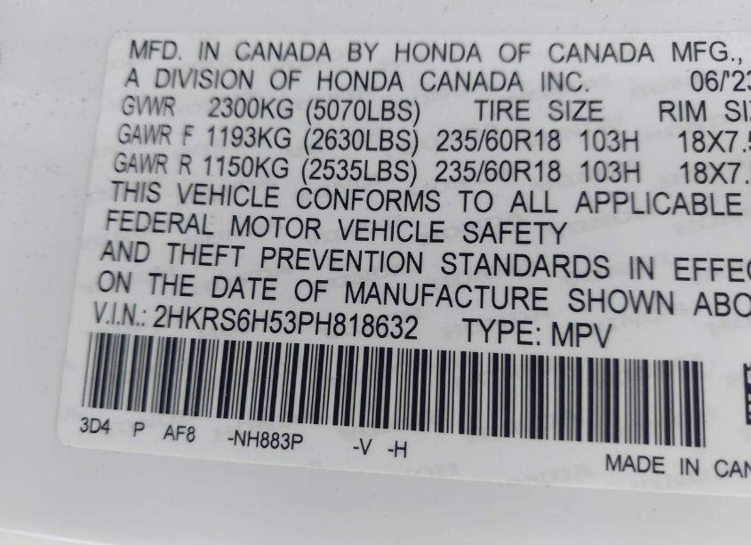 Photo 9 of 2023 Honda Cr-v HYBRID SPORT (VIN 2HKRS6H53PH818632)