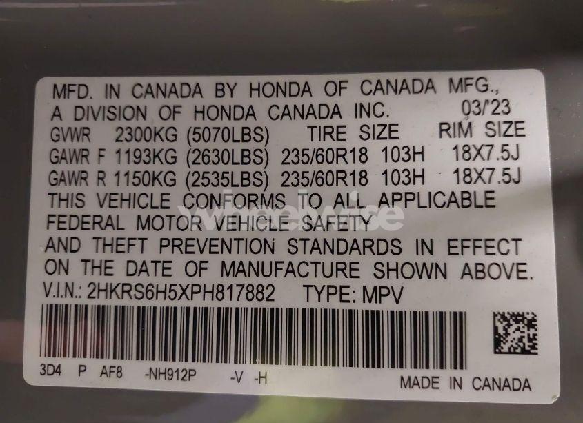 Photo 9 of 2023 Honda Cr-v HYBRID SPORT (VIN 2HKRS6H5XPH817882)