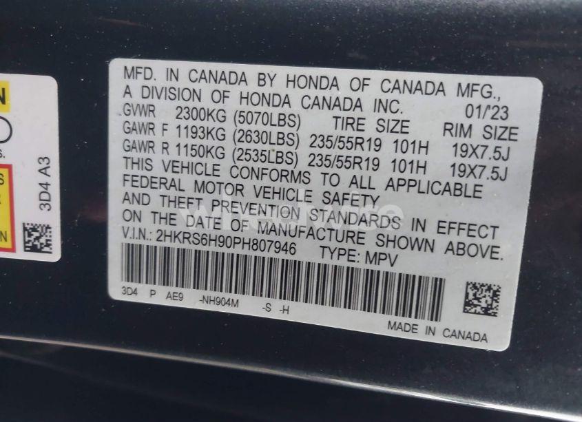 Photo 9 of 2023 Honda Cr-v HYBRID SPORT TOURING (VIN 2HKRS6H90PH807946)