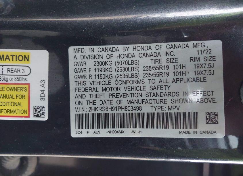 Photo 9 of 2023 Honda Cr-v HYBRID SPORT TOURING (VIN 2HKRS6H91PH803498)