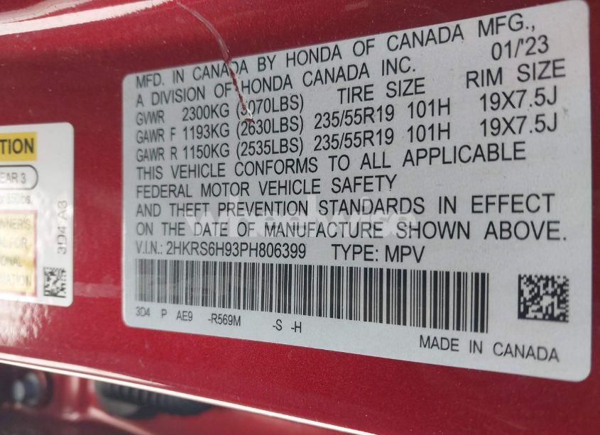 Photo 9 of 2023 Honda Cr-v HYBRID SPORT TOURING (VIN 2HKRS6H93PH806399)