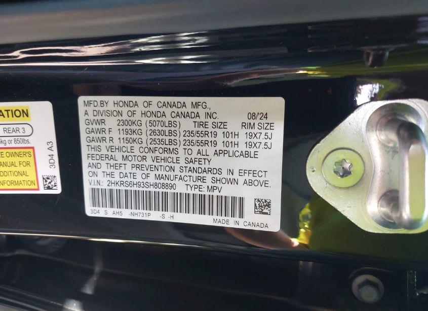 Photo 9 of 2025 Honda Cr-v HYBRID SPORT TOURING (VIN 2HKRS6H93SH808890)