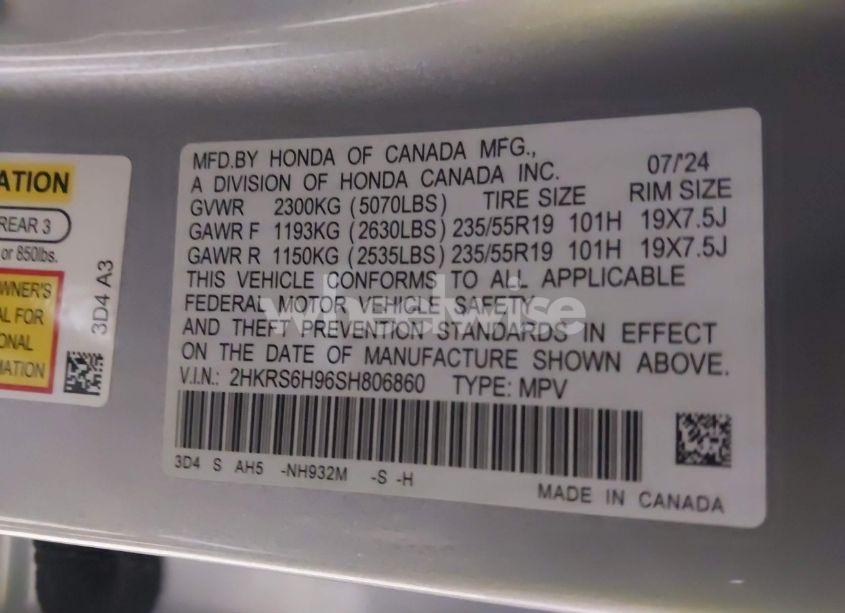 Photo 9 of 2025 Honda Cr-v HYBRID SPORT TOURING (VIN 2HKRS6H96SH806860)