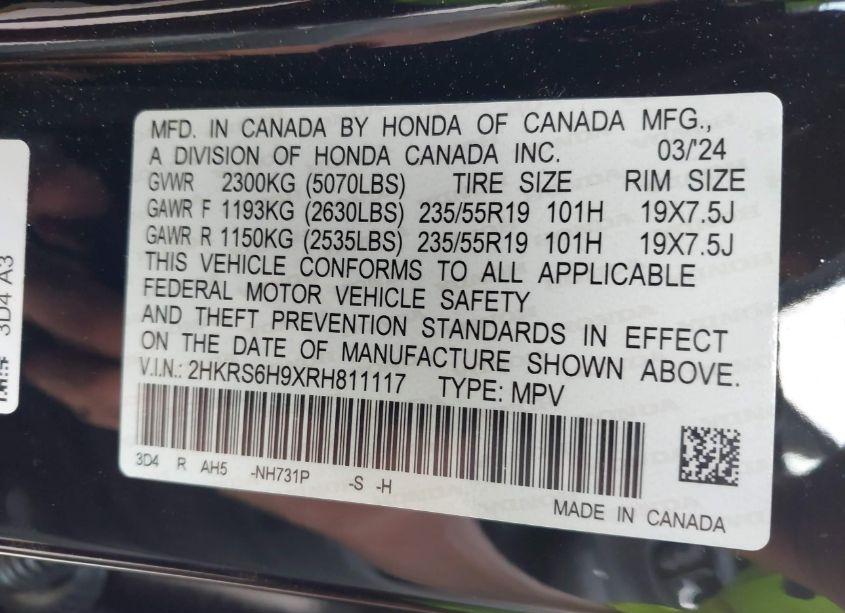 Photo 9 of 2024 Honda Cr-v HYBRID SPORT TOURING (VIN 2HKRS6H9XRH811117)