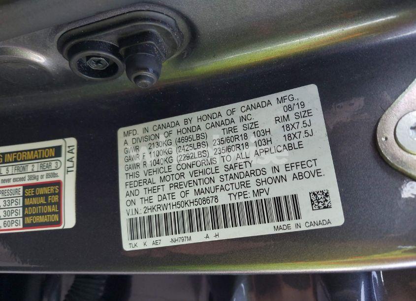 Photo 9 of 2019 Honda Cr-v EX (VIN 2HKRW1H50KH508678)