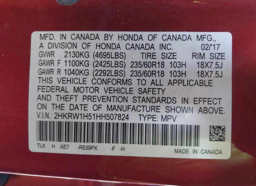 Photo 9 of 2017 Honda Cr-v EX (VIN 2HKRW1H51HH507824)