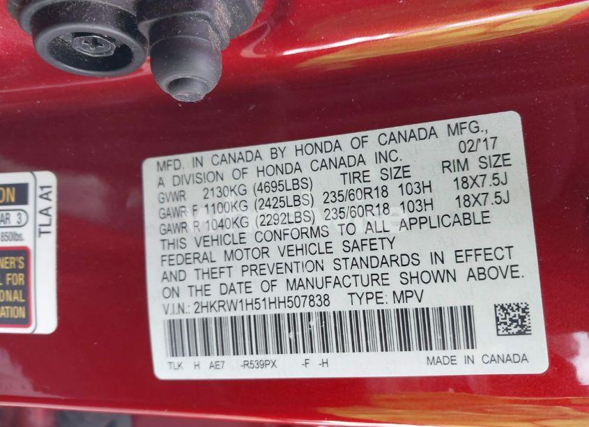 Photo 9 of 2017 Honda Cr-v EX (VIN 2HKRW1H51HH507838)