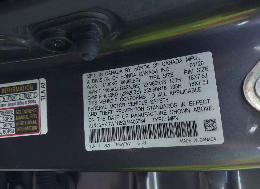 Photo 9 of 2020 Honda Cr-v 2WD EX (VIN 2HKRW1H52LH405764)