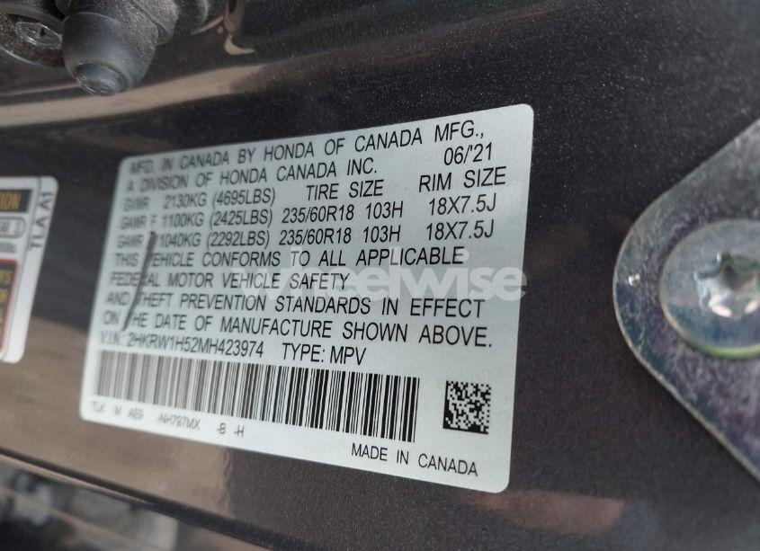 Photo 9 of 2021 Honda Cr-v 2WD EX (VIN 2HKRW1H52MH423974)