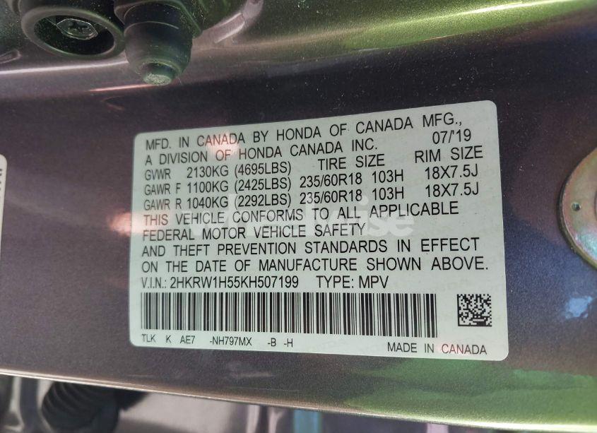 Photo 9 of 2019 Honda Cr-v EX (VIN 2HKRW1H55KH507199)