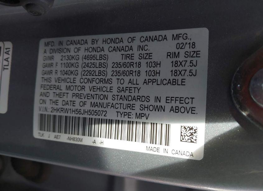 Photo 9 of 2018 Honda Cr-v EX (VIN 2HKRW1H56JH505072)