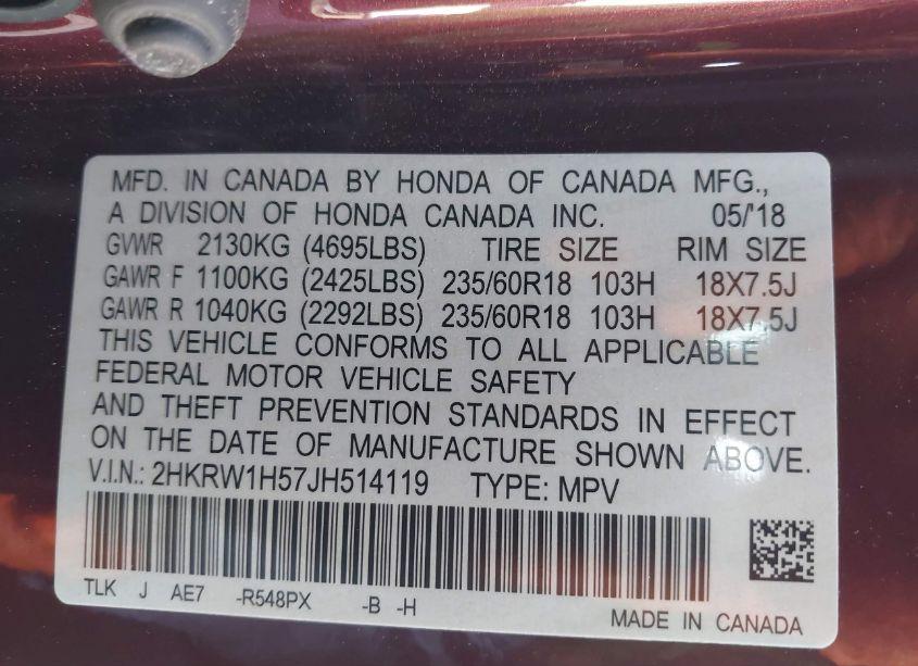 Photo 9 of 2018 Honda Cr-v EX (VIN 2HKRW1H57JH514119)