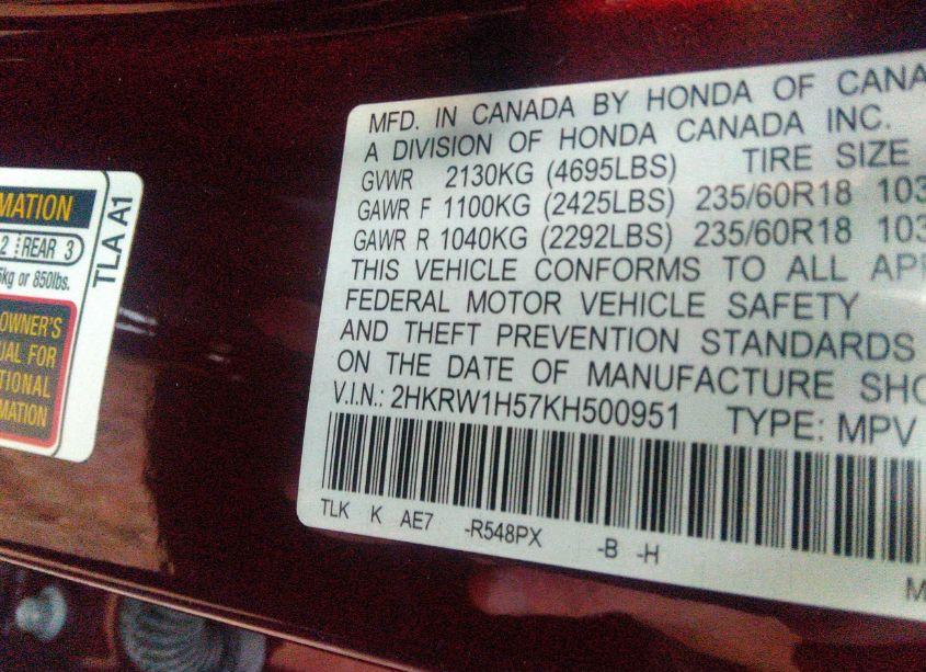 Photo 9 of 2019 Honda Cr-v EX (VIN 2HKRW1H57KH500951)