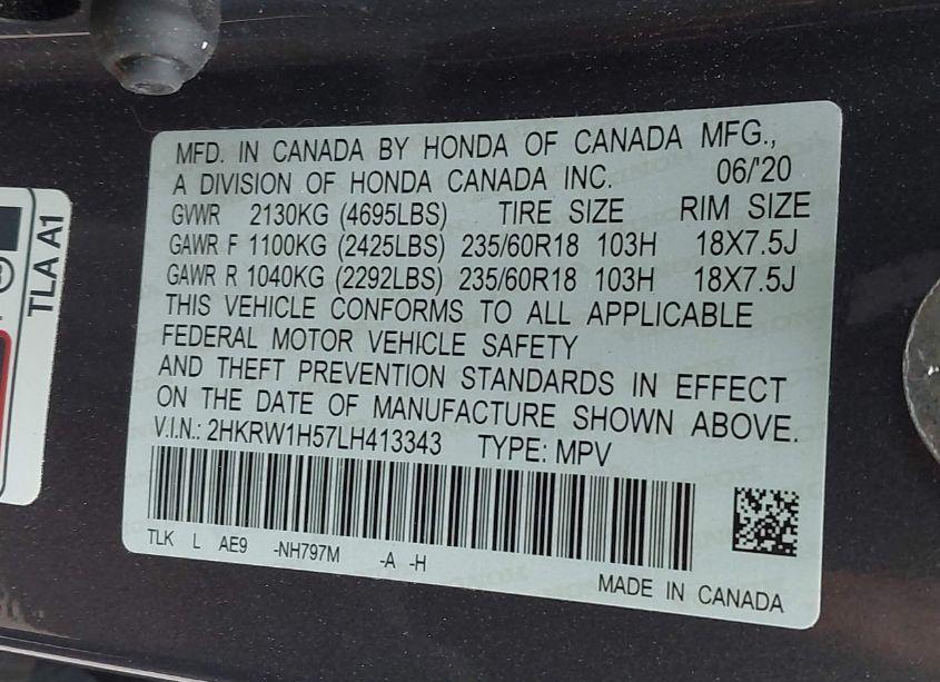 Photo 9 of 2020 Honda Cr-v 2WD EX (VIN 2HKRW1H57LH413343)