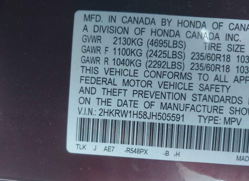 Photo 9 of 2018 Honda Cr-v EX (VIN 2HKRW1H58JH505591)