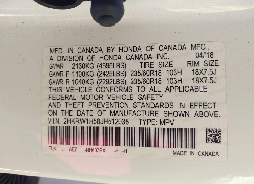 Photo 9 of 2018 Honda Cr-v EX (VIN 2HKRW1H58JH512038)