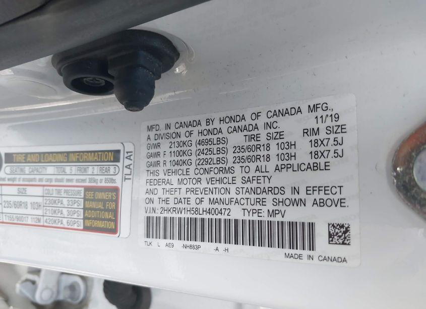 Photo 9 of 2020 Honda Cr-v 2WD EX (VIN 2HKRW1H58LH400472)