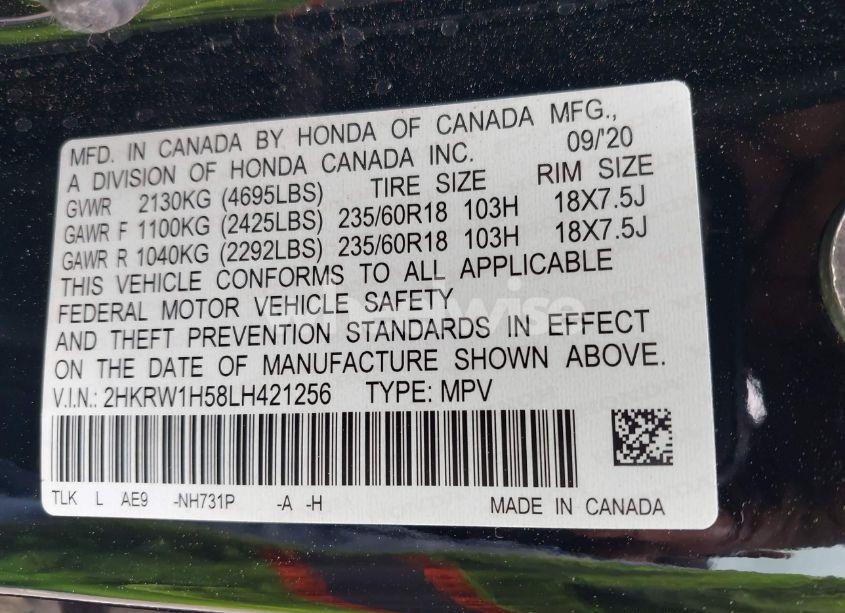 Photo 9 of 2020 Honda Cr-v 2WD EX (VIN 2HKRW1H58LH421256)