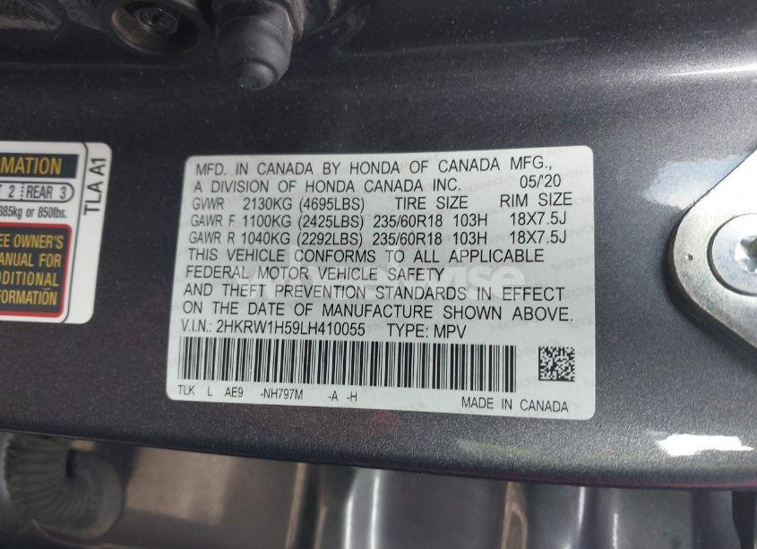 Photo 9 of 2020 Honda Cr-v 2WD EX (VIN 2HKRW1H59LH410055)