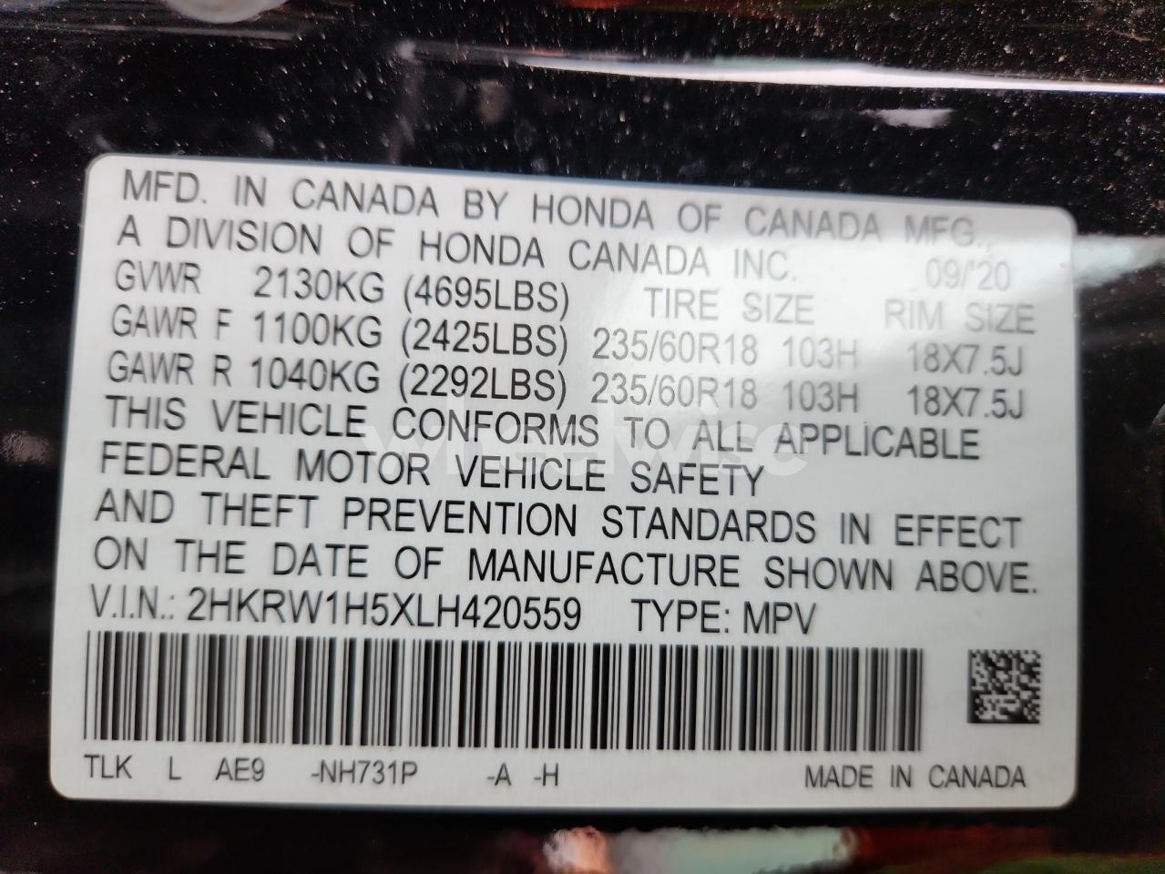 Photo 14 of 2020 HONDA CR-V EX (VIN 2HKRW1H5XLH420559)