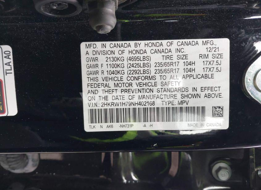 Photo 9 of 2022 Honda Cr-v 2WD SPECIAL EDITION (VIN 2HKRW1H79NH402168)