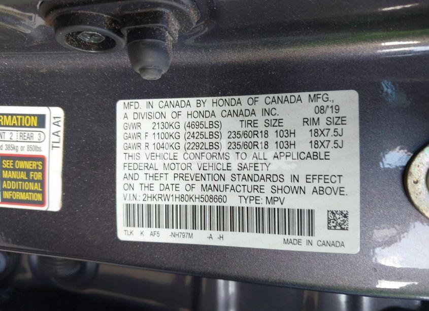 Photo 9 of 2019 Honda Cr-v EX-L (VIN 2HKRW1H80KH508660)