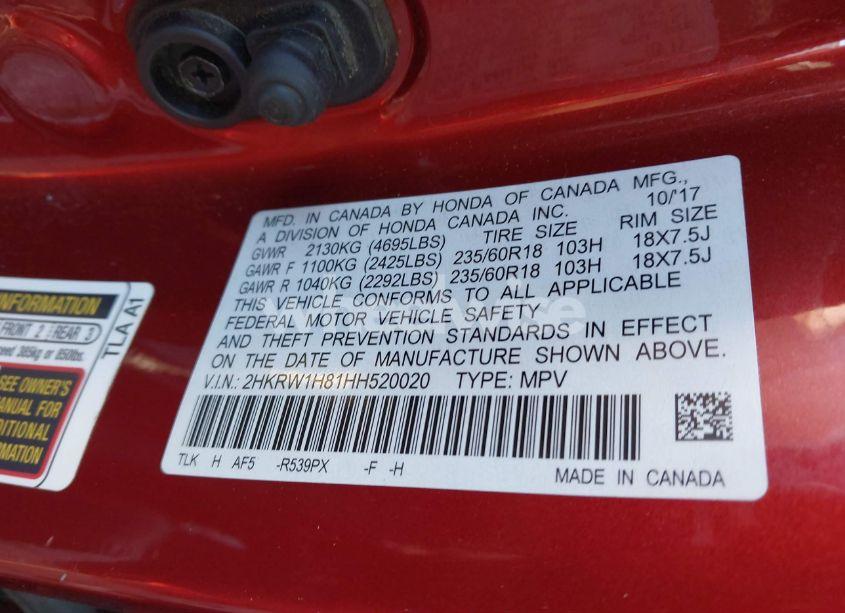 Photo 9 of 2017 Honda Cr-v EX-L/EX-L NAVI (VIN 2HKRW1H81HH520020)