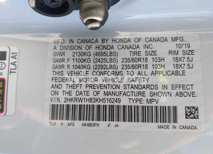 Photo 9 of 2019 Honda Cr-v EX-L (VIN 2HKRW1H83KH516249)