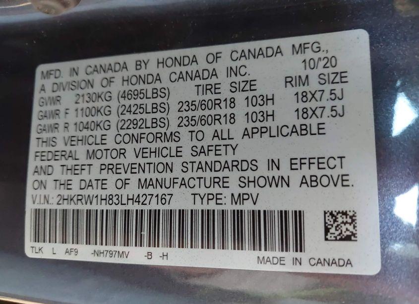 Photo 9 of 2020 Honda Cr-v 2WD EX-L (VIN 2HKRW1H83LH427167)