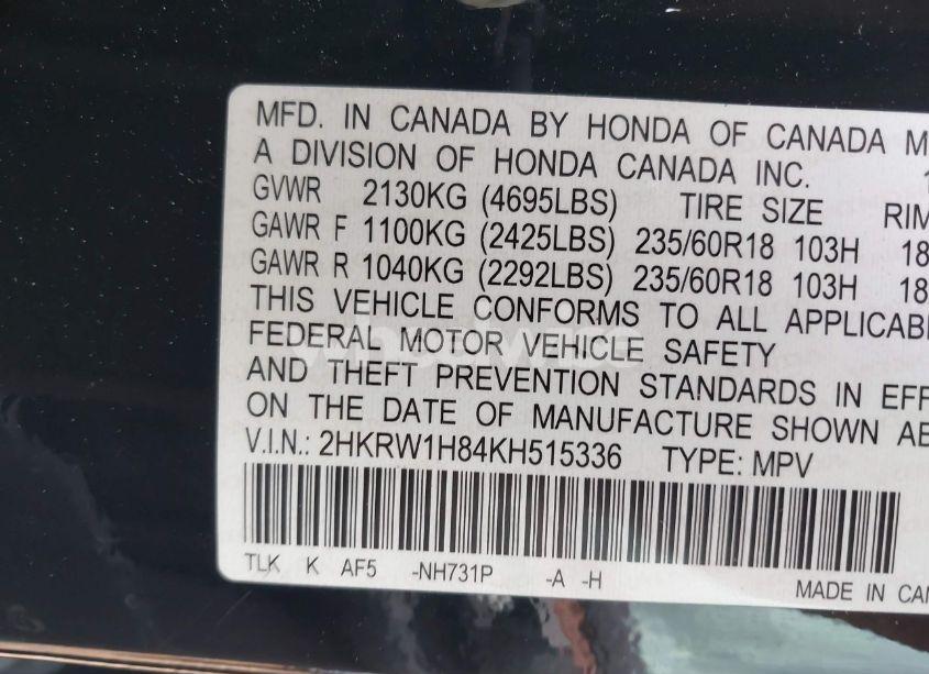 Photo 9 of 2019 Honda Cr-v EX-L (VIN 2HKRW1H84KH515336)