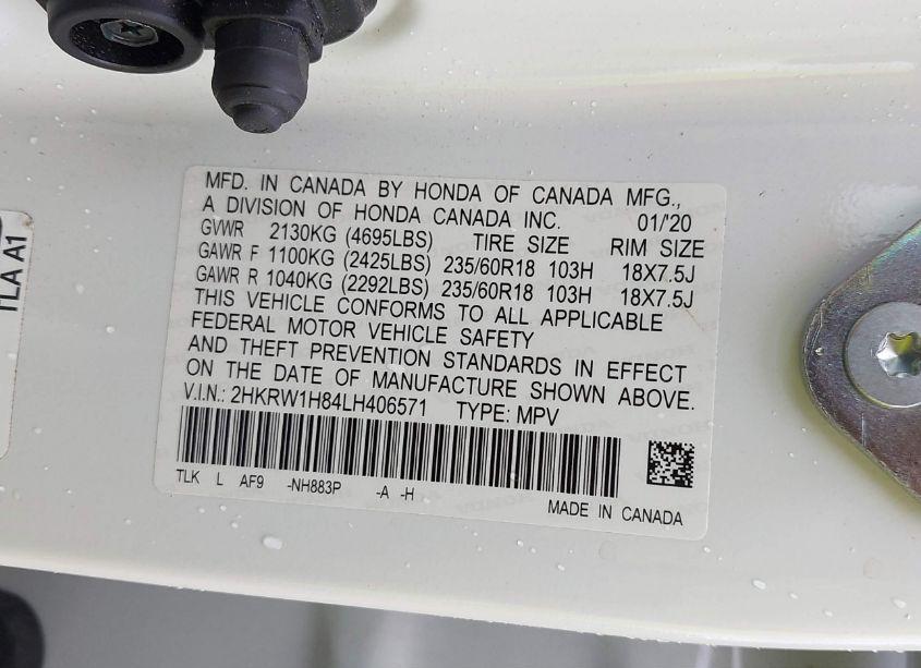 Photo 9 of 2020 Honda Cr-v 2WD EX-L (VIN 2HKRW1H84LH406571)