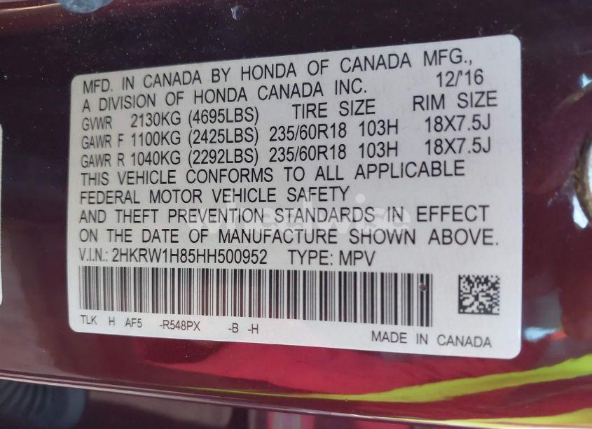 Photo 9 of 2017 Honda Cr-v EX-L/EX-L NAVI (VIN 2HKRW1H85HH500952)