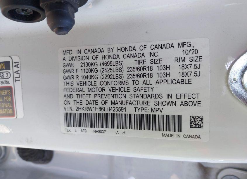 Photo 9 of 2020 Honda Cr-v 2WD EX-L (VIN 2HKRW1H86LH425591)