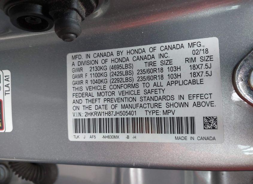 Photo 9 of 2018 Honda Cr-v EX-L/EX-L NAVI (VIN 2HKRW1H87JH505401)