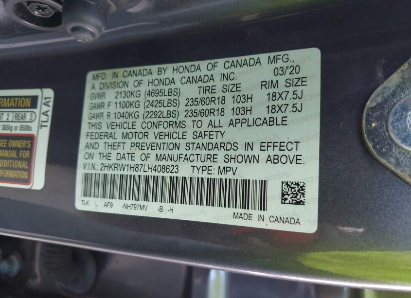 Photo 9 of 2020 Honda Cr-v 2WD EX-L (VIN 2HKRW1H87LH408623)