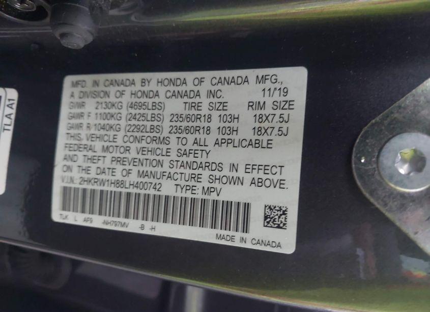 Photo 9 of 2020 Honda Cr-v 2WD EX-L (VIN 2HKRW1H88LH400742)