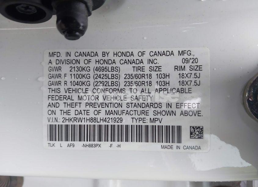 Photo 9 of 2020 Honda Cr-v 2WD EX-L (VIN 2HKRW1H88LH421929)