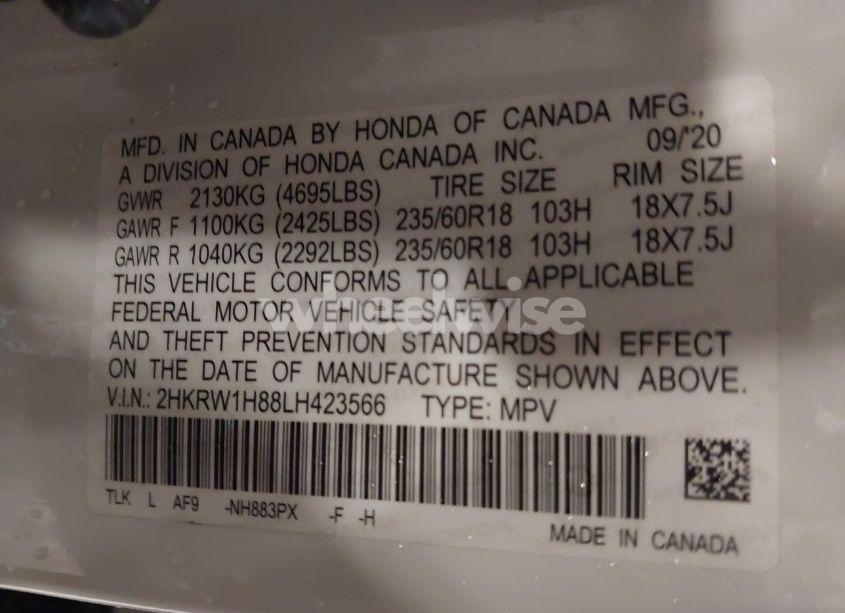 Photo 9 of 2020 Honda Cr-v 2WD EX-L (VIN 2HKRW1H88LH423566)